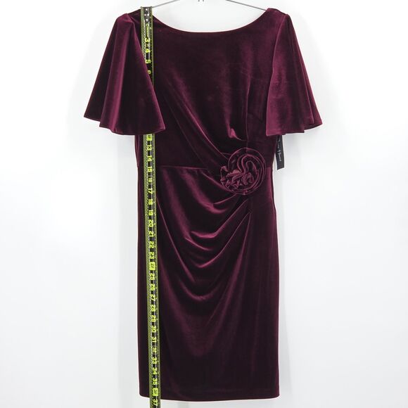 Jessica Howard Dress Size 6P Burgundy Velvet Rosette Winter Holiday Party - Picture 5 of 8